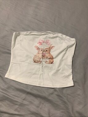 White Strapless Tube Top with Adorable Bunny Print